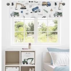 Sweet Jojo Designs Window Valance Treatment 54in. Construction Truck Green Blue And Grey