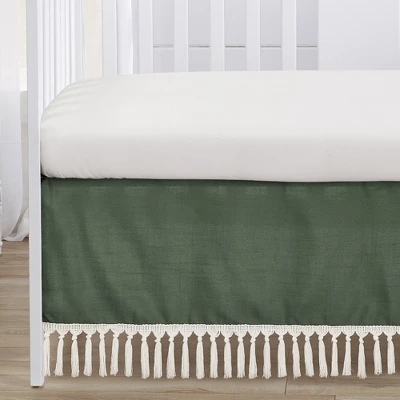 Sweet Jojo Designs Boy Or Girl Gender Neutral Unisex Baby Crib Bed Skirt Boho Fringe Green And White 4 Sweet Jojo Designs Boy Or Girl Gender Neutral Unisex Baby Crib Bed Skirt Boho Fringe Green And White - Image 2