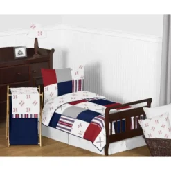Sweet Jojo Designs Boy Toddler Bedding Set Baseball Patch Red, White, Blue And Grey 5 Pc -Kids House GUEST 054f70a3 dc92 4d68 827e b37a5b92395b