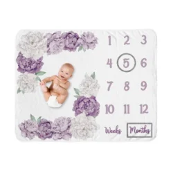 Sweet Jojo Designs Girl Baby Milestone Blanket Peony Floral Garden Purple And Ivory -Kids House GUEST 0cae09a2 73e1 48ef 80ce 71387e26b2e6
