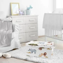 Sweet Jojo Designs Boy Or Girl Gender Neutral Unisex Fabric Storage Toy Bin Jungle Animals Multicolor