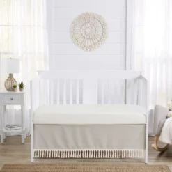 Sweet Jojo Designs Boy Or Girl Gender Neutral Unisex Baby Crib Bed Skirt Boho Fringe Linen Taupe And White