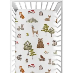Sweet Jojo Designs Gender Neutral Unisex Baby Fitted Crib Sheet Watercolor Woodland Forest Animals Green Brown White -Kids House GUEST 1229cd08 a55d 4b9e b3d7 a70ab3997f3a