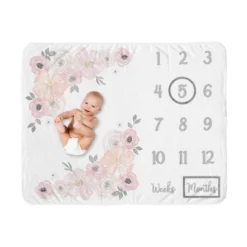 Sweet Jojo Designs Girl Baby Milestone Blanket Watercolor Floral Pink And Grey -Kids House GUEST 12e52373 b0fc 4c56 a927 959141a089a1