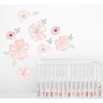 Sweet Jojo Designs Large Wall Decal Stickers Art Nursery Décor Watercolor Floral Pink Grey And White 2pc 5 Sweet Jojo Designs Large Wall Decal Stickers Art Nursery Décor Watercolor Floral Pink Grey And White 2pc - Image 3