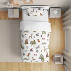Sweet Jojo Designs Boy Girl Gender Neutral Unisex Toddler Bedding Set Watercolor Woodland Forest Animals Green Brown White 5pc