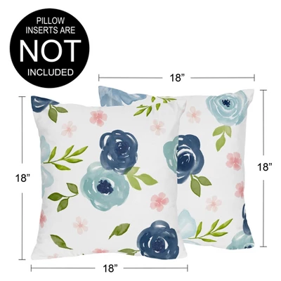 Sweet Jojo Designs Set Of 2 Decorative Accent Kids' Throw Pillows 18in. Watercolor Floral Blue Pink And White 3 Sweet Jojo Designs Set Of 2 Decorative Accent Kids' Throw Pillows 18in. Watercolor Floral Blue Pink And White