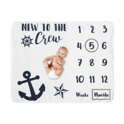 Sweet Jojo Designs Gender Neutral Baby Milestone Blanket Sailor Blue And White -Kids House GUEST 193ec162 77ba 4d0b 87e2 1d99db950789