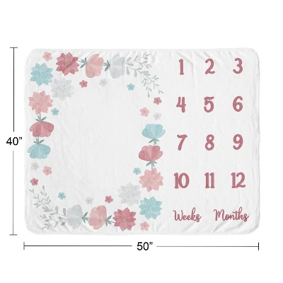 Sweet Jojo Designs Girl Baby Milestone Blanket Pop Floral Pink, Grey And Blue 5 Sweet Jojo Designs Girl Baby Milestone Blanket Pop Floral Pink, Grey And Blue - Image 3