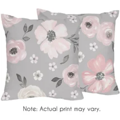 Sweet Jojo Designs Girl Decorative Throw Pillow Covers 18in. (Pillow Inserts Not Included) Watercolor Floral Grey Pink And White 2pc -Kids House GUEST 1e9d2a25 9d75 4e20 94e4 48d67370dc69