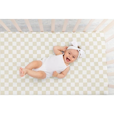 Sweet Jojo Designs Boy, Girl, Unisex/Gender Neutral Baby Fitted Crib Sheet Gingham Checkered Plaid Beige And White 7 Sweet Jojo Designs Boy, Girl, Unisex/Gender Neutral Baby Fitted Crib Sheet Gingham Checkered Plaid Beige And White - Image 5