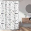 Sweet Jojo Designs Boy, Girl, Unisex/Gender Neutral Shower Curtain 72in.x72in. Cartoon Puppy Grey Taupe And Blue