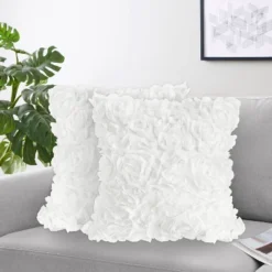 Sweet Jojo Designs Decorative Throw Pillow Covers 18in. (Pillow Inserts Not Included) Rose White 2 Pc