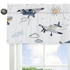 Sweet Jojo Designs Boy Window Valance Treatment 54in. Vintage Airplane Green Blue And Yellow -Kids House GUEST 37266fb8 1442 4b59 a649 8124530e9a41