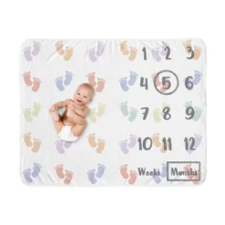 Sweet Jojo Designs Gender Neutral Unisex Baby Milestone Blanket Baby Footprints Multicolor -Kids House GUEST 384e6f53 9529 4dcc 84ba c629563aedd3