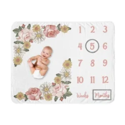 Sweet Jojo Designs Girl Milestone Swaddle Baby Blanket Vintage Floral Collection -Kids House GUEST 393938f4 f3e0 471a a633 8f238a3e2213
