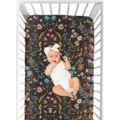 Sweet Jojo Designs Girl Baby Fitted Crib Sheet Boho Floral Wildflower Black Orange And Blue -Kids House GUEST 3bd69ef5 c4e7 4fc1 bd8c d1a2eaf6058b