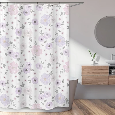 Sweet Jojo Designs Shower Curtain 72in.x72in. Watercolor Floral Purple, Pink And Grey 3 Sweet Jojo Designs Shower Curtain 72in.x72in. Watercolor Floral Purple, Pink And Grey