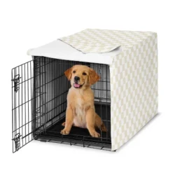 Sweet Jojo Designs Boy, Girl, Unisex/Gender Neutral Dog Crate Kennel Cover 36in. Gingham Checkered Plaid Taupe And White -Kids House GUEST 3c36e062 00bd 45a2 989f 8783501de716