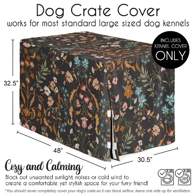 Sweet Jojo Designs Girl Dog Crate Kennel Cover 48in. Boho Floral Wildflower Black And Orange 6 Sweet Jojo Designs Girl Dog Crate Kennel Cover 48in. Boho Floral Wildflower Black And Orange - Image 4
