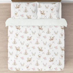 Sweet Jojo Designs Full/Queen Comforter Bedding Set Deer Floral White Taupe And Pink 3pc -Kids House GUEST 427f1f8e f7e5 4ba5 be01 e75276ac6448