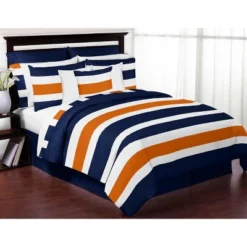 Sweet Jojo Designs Boy Girl Unisex/Gender Neutral Decorative Throw Pillow Covers 18in. (Pillow Inserts Not Included) Stripe Blue Orange And White 2pc -Kids House GUEST 46a22393 7ab0 4871 bd61 5e73e16e5a7a