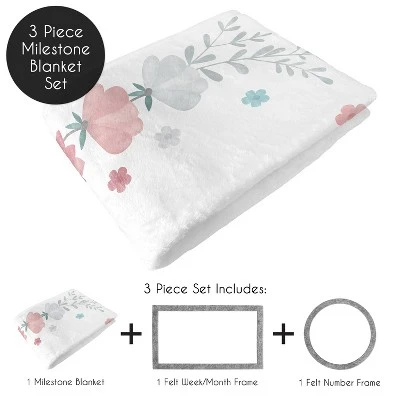 Sweet Jojo Designs Girl Baby Milestone Blanket Pop Floral Pink, Grey And Blue 3 Sweet Jojo Designs Girl Baby Milestone Blanket Pop Floral Pink, Grey And Blue