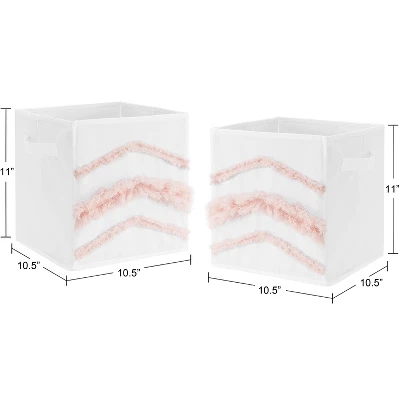 Sweet Jojo Designs Girl Set Of 2 Kids' Decorative Fabric Storage Bins Boho Fringe White And Pink 4 Sweet Jojo Designs Girl Set Of 2 Kids' Decorative Fabric Storage Bins Boho Fringe White And Pink - Image 2