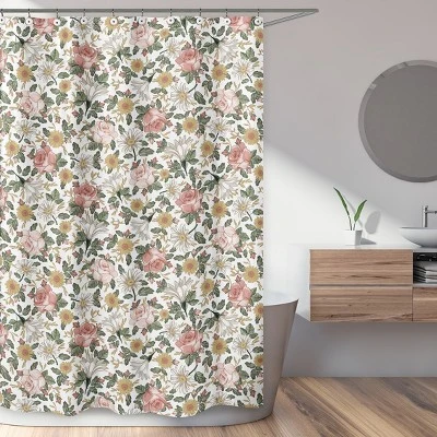 Sweet Jojo Designs Shower Curtain 72in.x72in. Vintage Floral Pink Green Yellow White 3 Sweet Jojo Designs Shower Curtain 72in.x72in. Vintage Floral Pink Green Yellow White