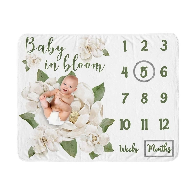 Sweet Jojo Designs Girl Baby Milestone Blanket Watercolor Magnolia Green And Ivory 7 Sweet Jojo Designs Girl Baby Milestone Blanket Watercolor Magnolia Green And Ivory - Image 5