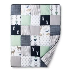 Sweet Jojo Designs Crib Bedding Set - Navy & Mint Woodsy - 11pc