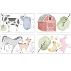 Sweet Jojo Designs Boy Or Girl Gender Neutral Unisex Wall Decal Stickers Art Nursery Décor Farm Animals Multicolor 4pc