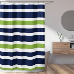 Sweet Jojo Designs Shower Curtain 72in.x72in. Stripe Blue Green And White