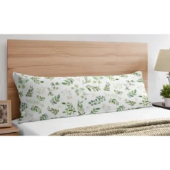 Sweet Jojo Designs Girl Body Pillow Cover (Pillow Not Included) 54in.x20in. Botanical Leaf Green And White