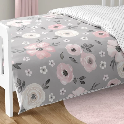 Sweet Jojo Designs Girl Toddler Bedding Set Watercolor Floral Grey And Pink 5pc 7 Sweet Jojo Designs Girl Toddler Bedding Set Watercolor Floral Grey And Pink 5pc - Image 5