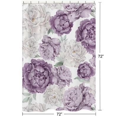 Sweet Jojo Designs Girl Shower Curtain 72in.x72in. Peony Floral Garden Lavender Purple And Ivory 6 Sweet Jojo Designs Girl Shower Curtain 72in.x72in. Peony Floral Garden Lavender Purple And Ivory - Image 4