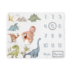 Sweet Jojo Designs Boy Baby Milestone Blanket Watercolor Dinosaur Dino Multicolor -Kids House GUEST 64f2d3c5 a16c 40f0 8c89 a85849d560ff