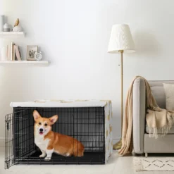 Sweet Jojo Designs Boy, Girl, Unisex/Gender Neutral Dog Crate Kennel Cover 36in. Corgi Cartoon Puppy Orange And White