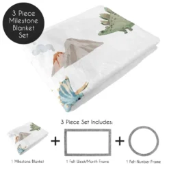 Sweet Jojo Designs Boy Baby Milestone Blanket Watercolor Dinosaur Dino Multicolor