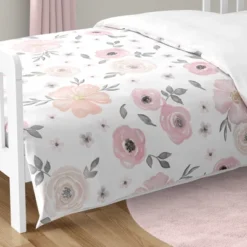 Sweet Jojo Designs Girl Toddler Bedding Set Watercolor Floral Pink And Grey 5pc. -Kids House GUEST 67445626 377f 42d3 8092 930d8eb9cab0