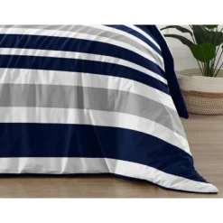Sweet Jojo Designs Boy Full/Queen Comforter Bedding Set Stripe Blue Grey And White 3pc. -Kids House GUEST 6e29224a 3e49 4cf1 af22 4cb562ca6f89