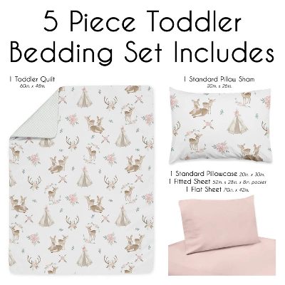 Sweet Jojo Designs Girl Toddler Bedding Set Deer Floral White Taupe And Pink 5 Pc 4 Sweet Jojo Designs Girl Toddler Bedding Set Deer Floral White Taupe And Pink 5 Pc - Image 2
