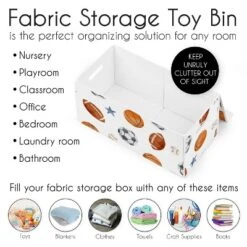 Sweet Jojo Designs Boy Fabric Storage Toy Bin Watercolor Sports Theme Blue Brown And Orange -Kids House GUEST 739483c4 2749 49ed 8d94 a750d4980144
