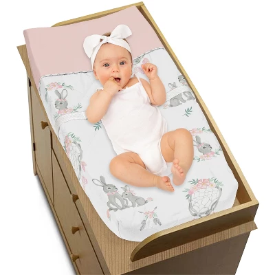 Sweet Jojo Designs Girl Changing Pad Cover Bunny Floral Pink Grey And White 3 Sweet Jojo Designs Girl Changing Pad Cover Bunny Floral Pink Grey And White