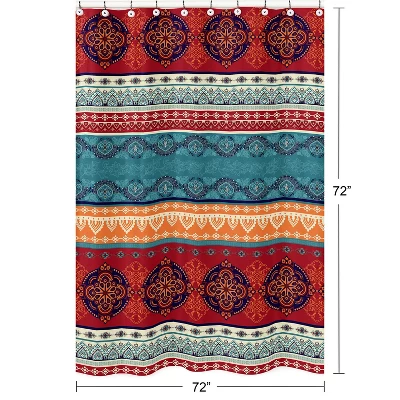 Sweet Jojo Designs Shower Curtain 72in.x72in. Red Boho Blue Orange 4 Sweet Jojo Designs Shower Curtain 72in.x72in. Red Boho Blue Orange - Image 2