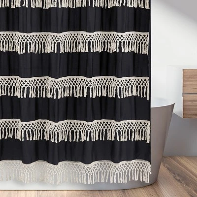 Sweet Jojo Designs Shower Curtain 72in.x72in. Boho Fringe Black And Ivory 5 Sweet Jojo Designs Shower Curtain 72in.x72in. Boho Fringe Black And Ivory - Image 3
