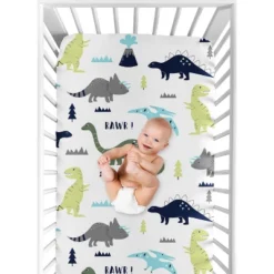 Sweet Jojo Designs Fitted Crib Sheet - Blue & Green Mod Dino -Kids House GUEST 7e602662 7737 4bed bd41 1ab10ea14f36