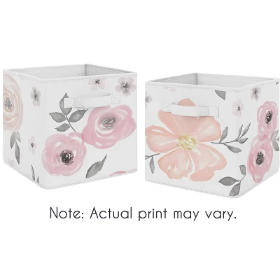 Sweet Jojo Designs Fabric Storage Bins Set Floral Watercolor Pink Grey And White 4 Sweet Jojo Designs Fabric Storage Bins Set Floral Watercolor Pink Grey And White - Image 2