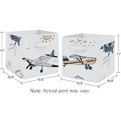 Sweet Jojo Designs Fabric Storage Bins Set Airplane Green And Blue 4 Sweet Jojo Designs Fabric Storage Bins Set Airplane Green And Blue - Image 2