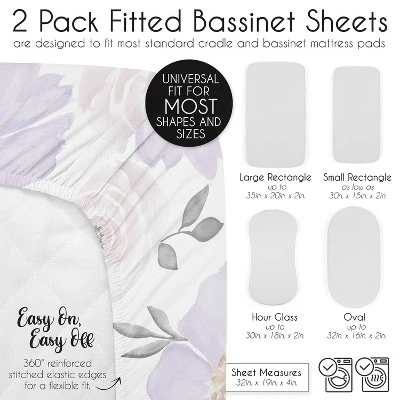 Sweet Jojo Designs Girl Baby Bassinet Fitted Sheets Set Watercolor Floral Purple Pink And Grey 2pc 7 Sweet Jojo Designs Girl Baby Bassinet Fitted Sheets Set Watercolor Floral Purple Pink And Grey 2pc - Image 5
